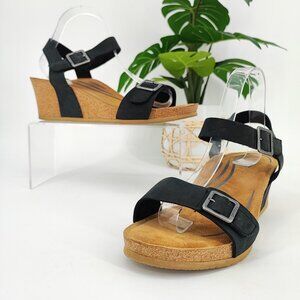 Aetrex Women’s Quarter Black Leather Strap Wedge Sandal Size 9 US